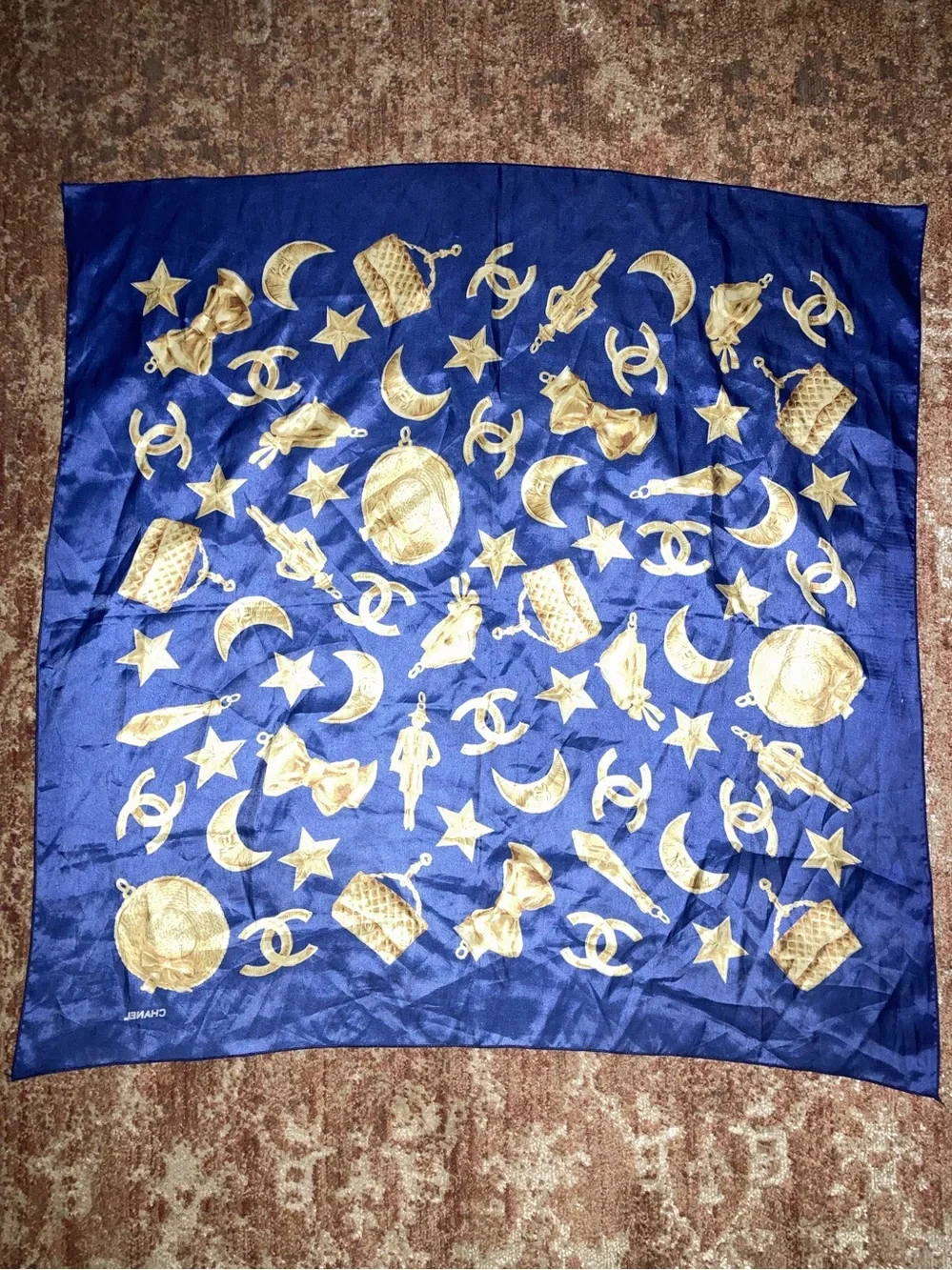 Vintage Chanel Gold Charm Silk Scarf